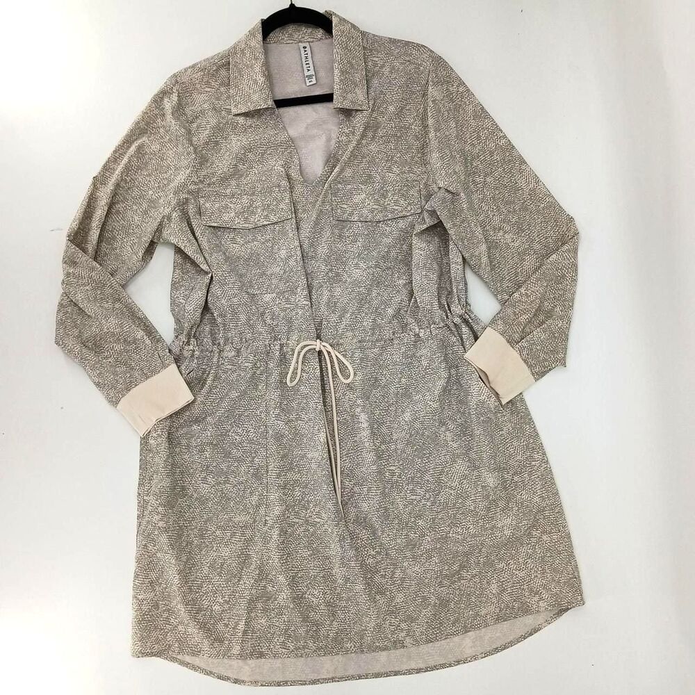 Athleta Zuma Printed Utility Shirtdress Snakeskin Safari Viper Gray XL UPF 50